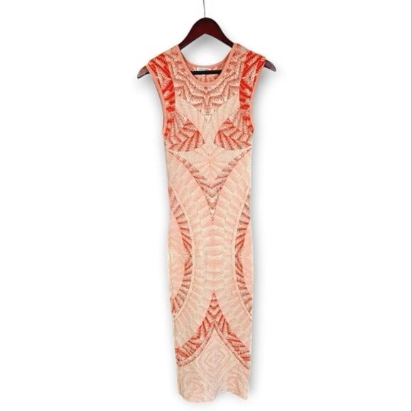 Ronny Kobo Tropez Blister Stitch Victoria Midi Textured Dress Coral Nude Combo M - Picture 5 of 13